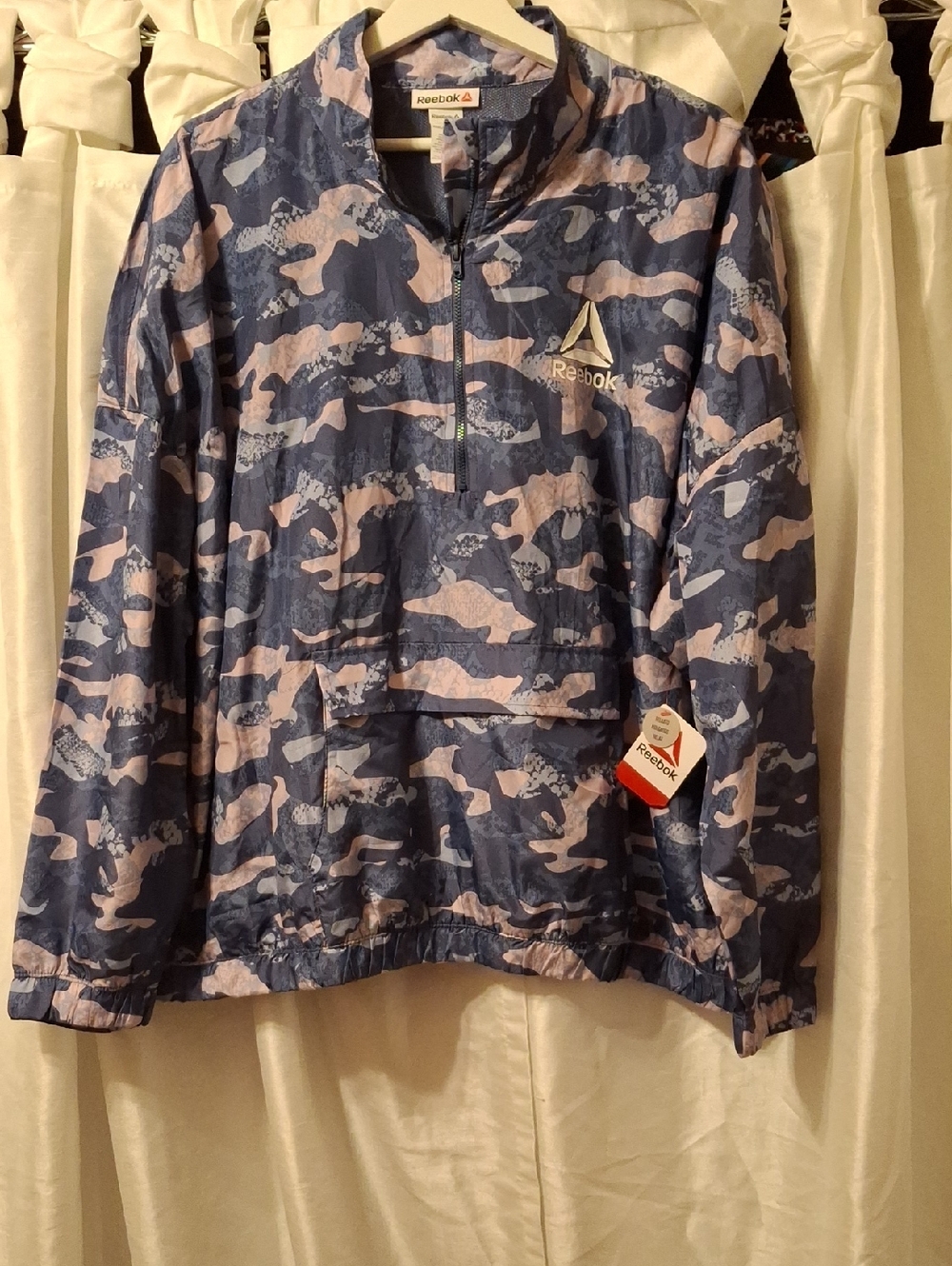 Reebok Girls' Blue and Light Pink Camo Half-Zip Windbreaker